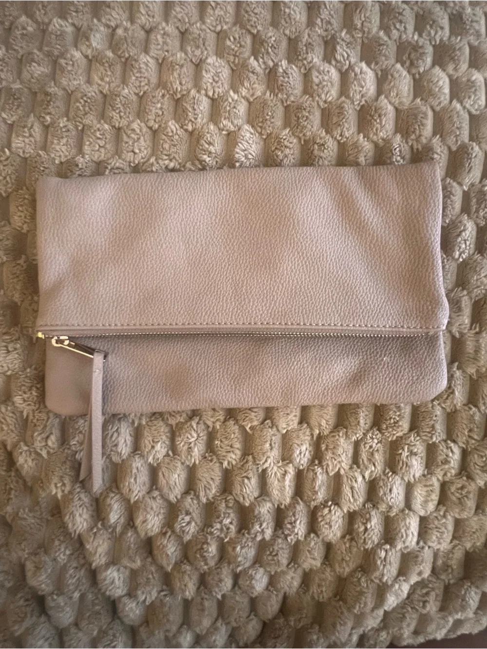 Classic Fold-Over Leather Clutch in Taupe